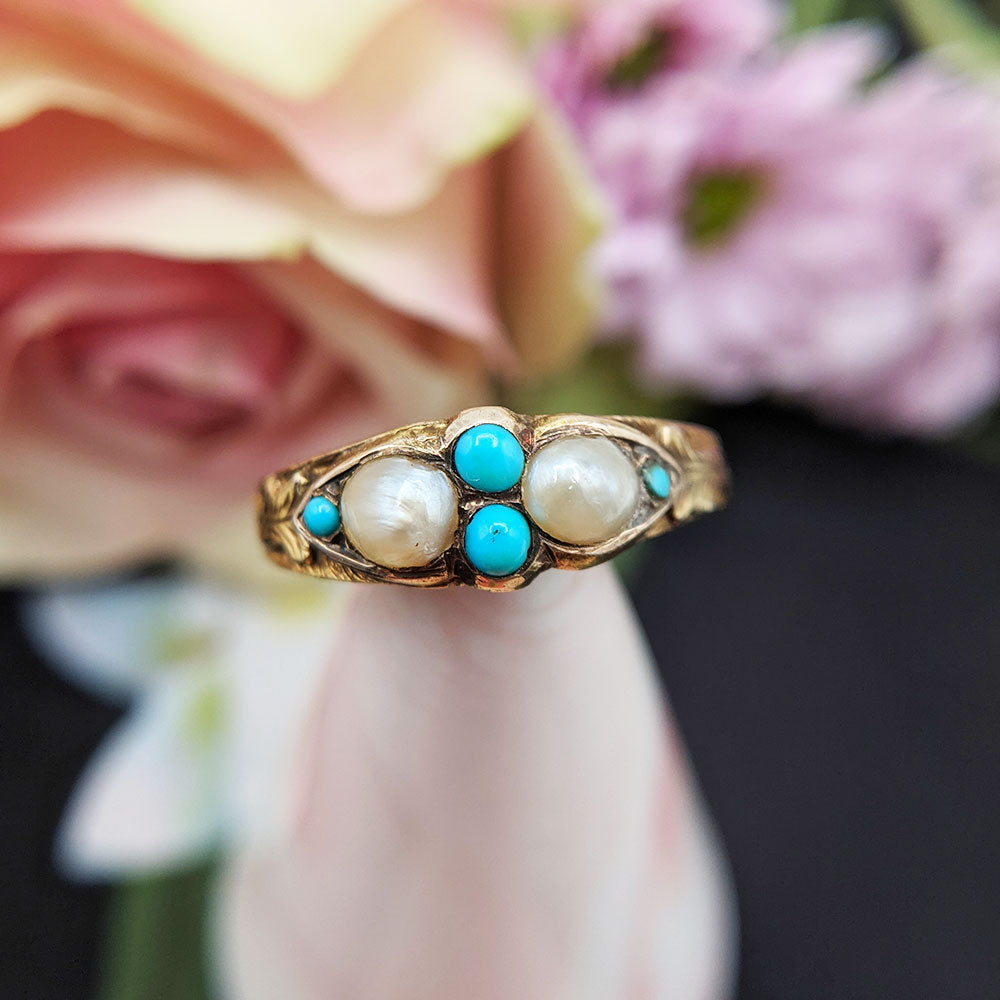 victorian turquoise and pearl ring