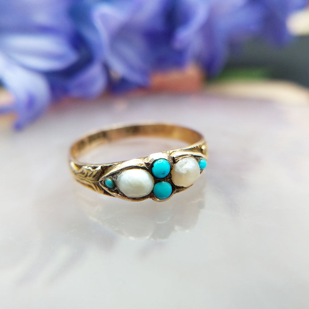 15ct gold antique ring with natural pearls